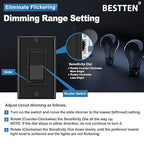 BESTTEN 6 Pack Dimmer Wall Light Switch, Compatible with Dimmable LED, CFL, Incandescent and Halogen Bulb, Single Pole or 3-Way Dimmer Switches, 120VAC, Decorator Wall Plate Included, Black
