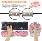 Keyboard Wrist Rest + Mouse Pad Wrist Support Set with Coasters, Non-Slip PU Base Ergonomic Mousepad for Home Office Working Studying Easy Typing & Pain Relief, Pink Background Bible Verse Phil 4-13
