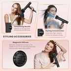 Prastiny Hair Dryer with Diffuser: Professional High Speed Quiet Ionic Blow Dryer - Intelligent Heat Control - Lightweight Portable Travel & Home for Women & Stylists Frizz Free Styling SGS Certified