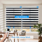 COOLWINDS Motorized Zebra Blinds for Windows Cordless Electric Curtains with Remote Control Blackout Shades Custom Smart Blinds Compatible with Alexa Google Home(Light Filtering Black,W47 X 72in)