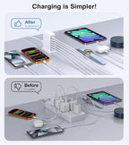 USB Charger Block, 45W 6-Port Charging Station for Multiple Devices, USB A and Type-C Charger Tower Fast Charging Dock Hub Power Strip for iPhone iPad Tablets Android Smartphones, Home Office Use