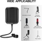 Aokeo Metal Pop Filter,Metal Mesh Layer Microphone Windscreen for Hyperx QuadCast, Blue Yeti and Other Mics,Pop Shield with Flexible 360° Gooseneck Clip Stabilization Arm