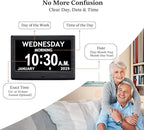7'' Digital Clocks, 12 Reminders & 6 Alarms, Dementia Clock with Date and Time for Elderly, Auto-Dimming, Button & Remote Control, Auto DST, Digital Calendar for Seniors Large Display, Black Woodgrain