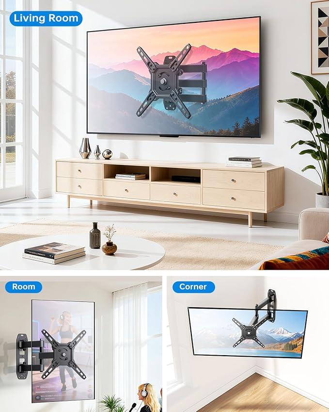 Full Motion Articulating Swivel TV Monitor Wall Mount Bracket for 13'' to 43'' TVs Articulating Arms Swivel Tilt Extension Rotation for Corner RV Motorhome Max VESA 200x200 Max Load 48 lbs