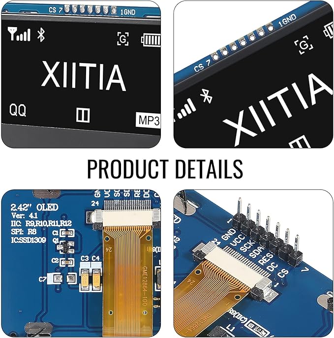 XIITIA 2pcs 2.42 inch 128x64 OLED LCD Display Module SSD1309 7 Pin SPI/IIC I2C Serial Interface for Arduino UNO R3 (White Light)