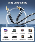 BlueRigger Subwoofer Cable 90D (15FT, RCA Audio, Dual Shielded, Gold Plated, Right Angled Male RCA Connectors) – Compatible with Subwoofer, Amplifier, Home Theater