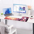 BFUKVOU Large Keyboard Mouse Pad Set, Extended Mouse Pad+Keyboard Wrist Rest Support, Memory Foam Ergonomic Easy Typing, 4Pcs (31.5×11.8 in) Desk Pad Set for Office Home,Cherry Blossom Floral