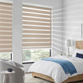 COOLWINDS Motorized Zebra Blinds for Windows Cordless Electric Curtains with Remote Control Blackout Shades Custom Smart Blinds Compatible with Alexa Google Home(Roomdarking Caramel,W27 X 72in)