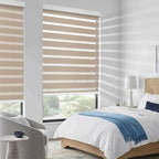 COOLWINDS Motorized Zebra Blinds for Windows Cordless Electric Curtains with Remote Control Blackout Shades Custom Smart Blinds Compatible with Alexa Google Home(Roomdarking Caramel,W22 X 72in)
