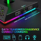CybJoy Gaming Headphone Stand PC Accessories - RGB Headset Stand with 2 USB and 1 Type-C Ports, LED Headphone Stand Gift for Boys Men, Computer Game Accessories for Desk