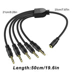 MEIRIYFA 3.5mm Headset Splitter Cable 1/8" 4-Pole/3-Rings TRRS 1 Female to 5 Male Stereo Jack Audio AUX Headphone Splitter Cable 1 Input 5 Output Headphone Headset Extender Cord-50CM
