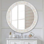 Tanmicoshomy Round Wall Mirror 30 Inch, Natural Shell Framed Circle Mirrors with Tempered Glass for Coastal Bathroom Bedroom Living Room or Entrayway