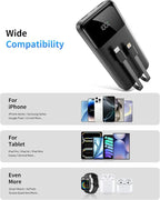 Portable Charger, 40000mAh Power Bank 22.5W Fast Charging, Built-in 2 Output Cable, Type-C Mobile Charger 5 Devices Simultaneously LCD Display for iPhone and Android Phones and Most Electronic Devices