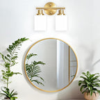 Guliaofo 2-Light Vanity Lights, Brushed Gold Bathroom Light Fixture with Striped Textured Milky White Glass Shade, Modern Vanity Lighting Fixture for Bathroom Wall Light Over Mirror, E26 Wall Sconce