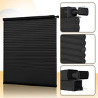 Boolegon No Drill Motorized Cellular Blinds with Remote Motorized Blackout Honeycomb Blinds for Indoor Windows Easy to Install Automatic Cellular Shades for Home,Light Filtering Black,Custom Size