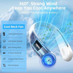 Portable Neck Fan,Hands Free Personal Wearable Bladeless Fan,6000mAh USB Rechargeable,360° Cooling,LED Display,4-Speeds,Birthday Gifts for Men Women Dad Mom,Valentines Day Gifts for Her Him (White)