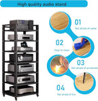 Dernoing 7 Tier Audio Rack Tower, CD Record Player Stereo Receiver AV Equipment Cabinet Display Rack, Weight Capacity 661 lbs, with Adjustable Wooden Shelves for Home (7 Tier Black)