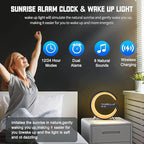 Smart Table Lamp, 15W Wireless Charger Station with LED Atmosphere Lamp, Bedside Night Light, Alarm Clock, Bluetooth Speaker with App Control for Home Decor, Gift for Girls Boys for Birthday Christmas