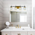 FDPBY Vanity Lights 4-Light Modern Crystal Vanity Light Black Gold Bathroom Light Fixtures Over Mirror Crystal Bathroom Vanity Lighting Fixtures