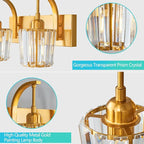 FDPBY Modern Bathroom Vanity Light, 2-Light Gold Wall Sconce with Crystal Accents, Over Mirror Bathroom Lighting Fixture, 13.77" Long Dimmable Vanity Lamp for Makeup, Easy Installation
