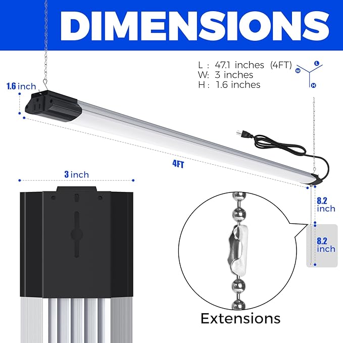 Barrina BS84 LED Shop Lights for Workshop 4FT, 84W, 10000LM, 6500K Utility Shop Lights, Pull Chain ON/Off, Hanging or Flush Mount, ETL, 10 Packs