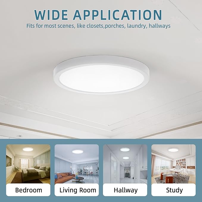 TOPELER 12 Inch Flush Mount Ceiling Light, 5 Color Temperatures Selectable (27K/30K/40K/50K/60K), 28W 2400Lm Dimmable Ultra-Thin Round Lighting Fixture for Kitchen, Stairwell, Porch, Basement