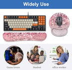 Keyboard Wrist Rest + Mouse Pad Wrist Support Set with Coasters, Non-Slip PU Base Ergonomic Mousepad for Home Office Working Studying Easy Typing & Pain Relief, Pink Background Bible Verse Phil 4-13