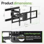 Heavy Duty Dual Arm Articulating TV Wall Mount Bracket for Hisense U76 QLED 100U76N 100 Inch TV - Tilt & Swivel with Reduced Glare