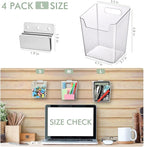 Clear Slatwall Bins, 4 Pack Slat Wall Accessories Cups Hooks Assemble Set Fit Most Slat Board Storage Systems Transparent Display Hanging Holder Organizers for Garage Shed Office Craft Tool (Large)