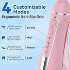 Cordless Portable Water Flosser with 300ML Tank: Rechargeable Oral Irrigator with 5 Tips for Travel, Braces Care and Sensitive Gums, IPX7 Waterproof Teeth Cleaning Device(Pink)