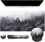 iCasso Desk Mat, Gaming Mouse Pad Wrist Support Set,4in1 XXL Large Mousepad + Keyboard Wrist Rest+Mouse Wrist Rest+Coaster Set with Ergonomic Design for Home Office Table Computer-Forest