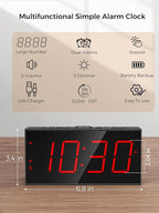 PPLEE Alarm Clock for Bedroom, Large Number Digital Clock with Dimmer for Living Room, Dual Alarms Easy to Read clock for Seniors, Electric Bedside Desk Clock with USB Charger, Digital Red LED Display