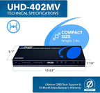 OREI 4K Multi HDMI Viewer Quad 4 in 2 Out, Matrix Switcher 4 Ports Seamless IR Remote Support 4K @ 60Hz 1080P for PS4/PC/DVD/Security Camera, HDMI Switch Optical Audio L/R Output - UHD-402MV