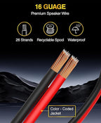 BlueRigger 16 Gauge Speaker Wire (100FT, 16 AWG, Speaker Cable, CCA, HiFi Stereo, Polarity Identification) - Car Audio Wire for Home Theater, Surround Sound Systems, Automotive Amps, Banana Plugs