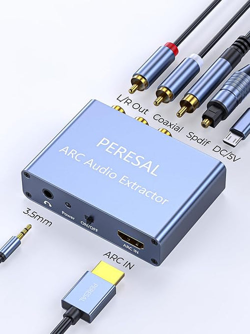 192KHz HDMI ARC Audio Extractor with Optical Cable ARC Converter HDMI ARC to Optical TOSLINK SPDIF Coaxial, RCA+3.5mm Jack L/R Stereo, Audio Splitter for HDTV to Soundbar Amplifier Speakers headphones
