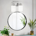 DIKAIDA Bathroom Light Fixtures Over Mirror, 2-Light Modern Nickel Vanity Lights with White Glass Shade, Bathroom Wall Lamp Sconces for Mirror Bedroom, Living Room Hallway Small Space