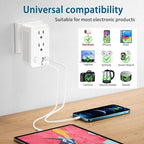 Mapambo 2000W 220V to 110V Voltage Converter US to Europe, Power Converter European Travel Converter for Hair Dryer, Power Converter Adapter Combo with 2 Type C 2 USB A (White)