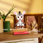 hun concept Personalized Kids Zebra Night Light – Custom Name LED Lamp for Nursery, Baby Room & Bedroom, Cute Animal Acrylic Night Lamp with Wooden Base, Unique Birthday & Christmas Gift for Children