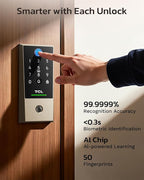 TCL D2 Plus Fingerprint Smart Lock, Wi-Fi Keyless Entry Door Lock, IP55 Weatherproof, Built-in Doorbell, Auto Lock, Easy Install, Brushed Nickel