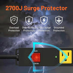 Heavy Duty 6 Outlet Metal Long Power Strip, 2700J Surge Protector with 15A Circuit Breaker, 10FT Extension Cord, Wall Mount for Garage, Workshop & Industrial Use, Wide Spaced (10ft)
