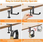 Yocice Headphone Hanger Holder Stand-Under Desk Headphone Hanger， Headset Hook Holder Space-Saving Aluminum Stand with Universal Fit for Gaming PC Accessories (Black-1PCS)