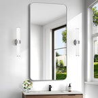 48x24 Inch Silver Bathroom Mirror, Metal Framed Silver Rectangle Mirror, Rounded Rectangular Vanity Mirror, Wall Mounted Mirrors for Living Room Bedroom Entryway Hangs Horizontal or Vertical