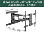 ynVISION.DESIGN Heavy Duty TV Wall Mount for 65–100” TVs, XXL Full Motion Bracket Extends 31.5”, Tilt Swivel Leveling, 154 lbs Capacity, Max VESA 800x600, Fits Flat, LED, LCD, OLED, 4K, Smart TVs