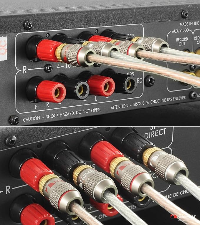 Nakamichi FanLock Excel Series 24k Gold Plated Banana Plugs 10 AWG - 18 AWG Gauge Size 4mm for Speakers Amplifier Hi-Fi Stereo Home Theatre Radio Audio Wire Cable Quick Connector, 10 Pcs (5-Pairs)