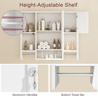 VECELO Bathroom Wall Cabinet with Mirror, Wall Mounted Medicine Cabinet with Open Shelves, 2 Towels Bars for Bathroom Laundry Room Kitchen