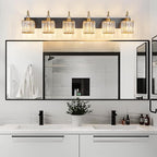 BBLLWJ Modern Black Gold 6 Light Bathroom Vanity Light Crystal Bathroom Light Fixtures Over Mirror
