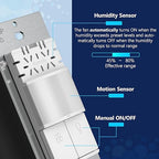 LIDER Humidity Sensor Switch and Motion Sensor Light Switch, PIR Sensor, Humidity Detection, Occupancy/Vacancy, No Neutral Required, ¼ HP, 1-Pole, UL Listed, White, Wall Plate Included, 2 Pack
