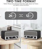 Vintage Wood AM FM Clock Radio with Bluetooth, Digital Clock Radio for Bedroom with LCD Display | 40 Presets | Sleep Timer | No Alarm, Retro Bluetooth Speaker for Office,Home, Kitchen (Black)