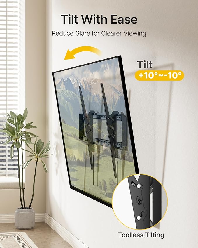 monTEK Heavy Duty Tilting TV Wall Mount for 60–120” Large TVs up to 300 lbs, 4X Safety Tested, 10° Tilt for Glare-Free Viewing, Low Profile Slim Bracket, Max VESA 900x600, Fits 16”/18”/24” Studs