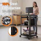 AV Presentation Cart Stand for Video Projector,TV,Laptop Computers,Printers,Metal Construction Rolling Cart with Adjustable Shelves,4 Wheels,4 Outlets, 5.75ft Cord,Support 300 lbs,Black